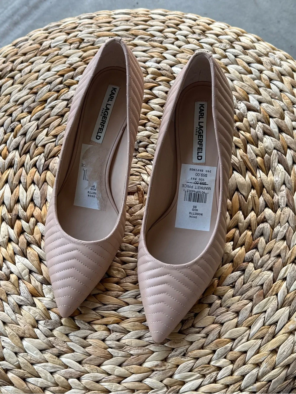 Karl Lagerfeld Quilted Pointed Toe Flats in Nude - Picture 4 of 7